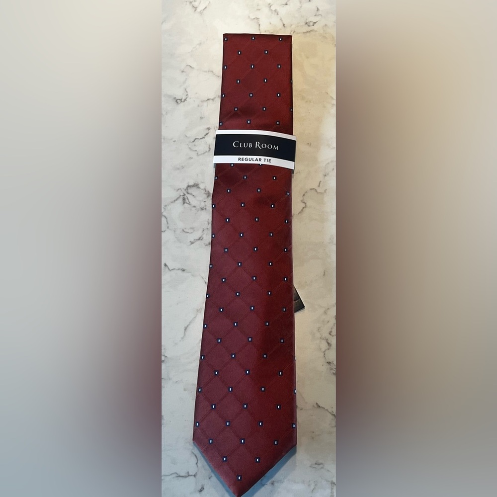Club Room Burgundy Tie with Blue Dot Pattern
